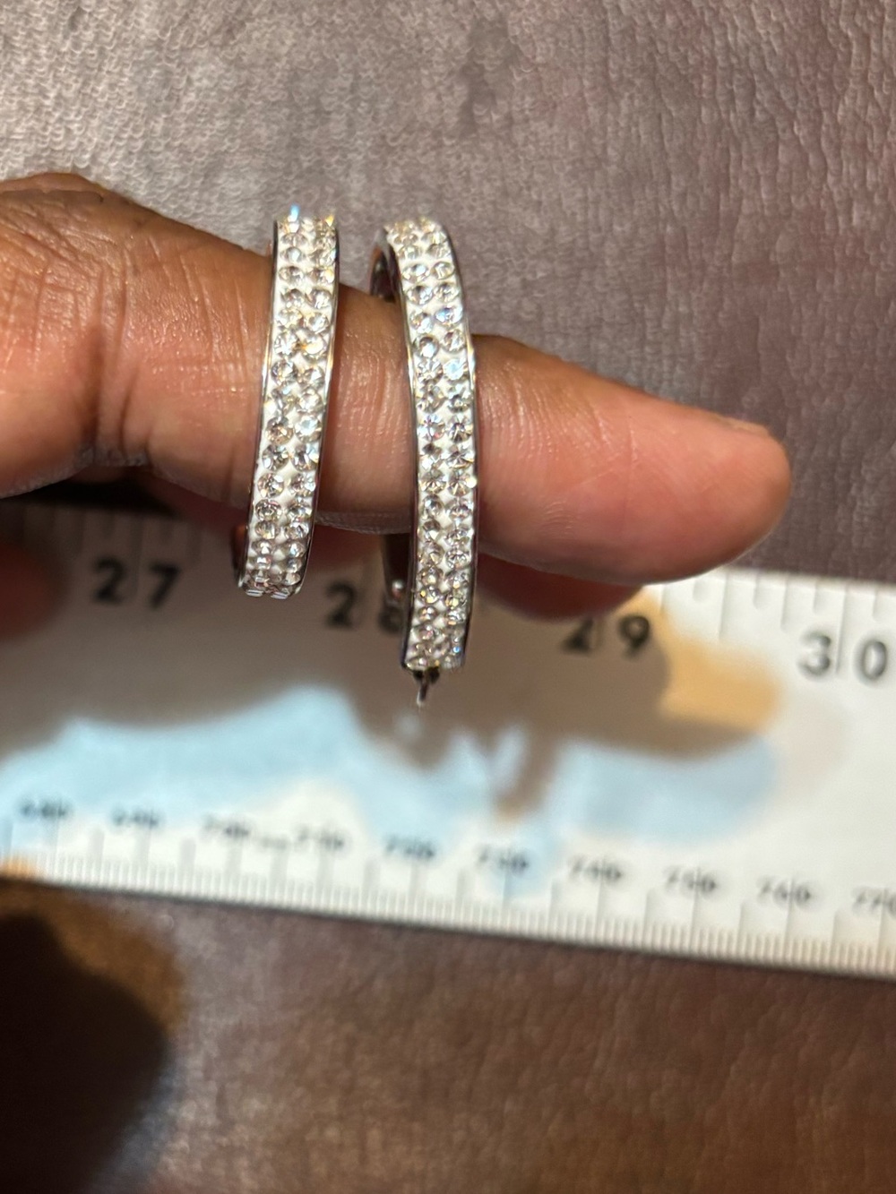 Classic Silver Crystal Hoop Earrings - Sparkling Pavé Design Vintage estate